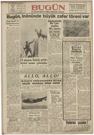 Bugün Gazetesi 11 Mayıs 1941 kapağı
