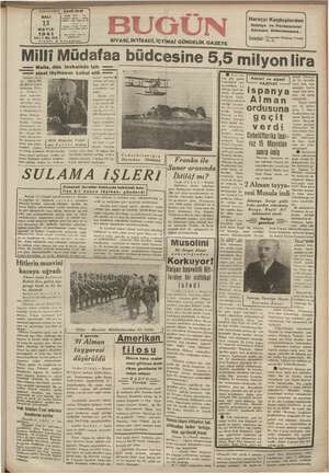 Bugün Gazetesi 13 Mayıs 1941 kapağı