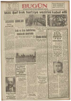 Bugün Gazetesi 16 Mayıs 1941 kapağı