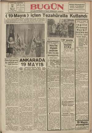 Bugün Gazetesi 20 Mayıs 1941 kapağı