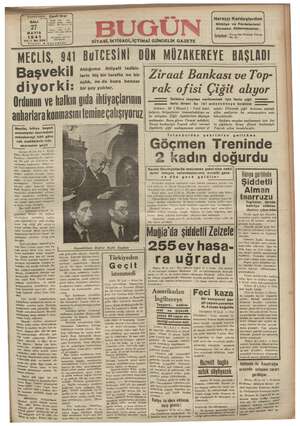 Bugün Gazetesi 27 Mayıs 1941 kapağı
