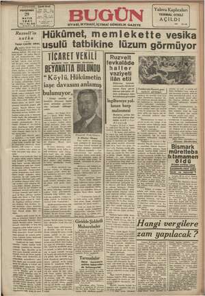 Bugün Gazetesi 29 Mayıs 1941 kapağı