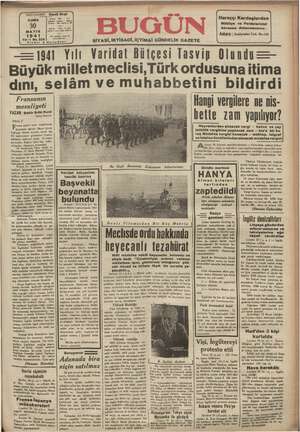 Bugün Gazetesi 30 Mayıs 1941 kapağı