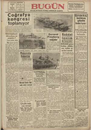 Bugün Gazetesi 1 Haziran 1941 kapağı