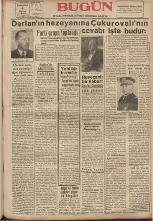 Bugün Gazetesi 4 Haziran 1941 kapağı