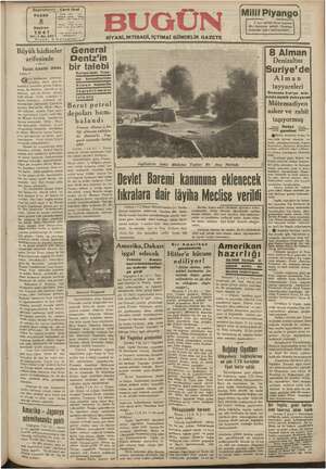 Bugün Gazetesi 8 Haziran 1941 kapağı