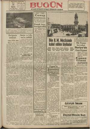 Bugün Gazetesi 10 Haziran 1941 kapağı