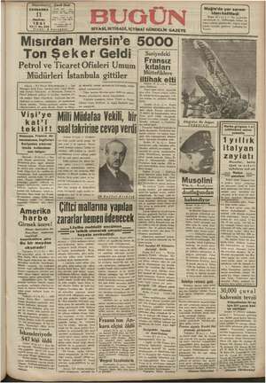 Bugün Gazetesi 11 Haziran 1941 kapağı