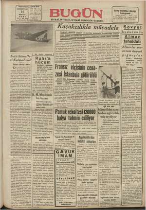 Bugün Gazetesi 14 Haziran 1941 kapağı