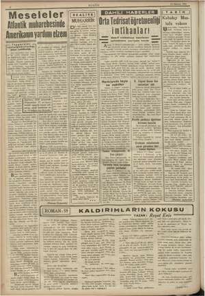    18 Haziran 1941 | Kabakçı Mus. tafa vakası ga m cüncü Selim, nn sis Ün BUGÜN DAHİLİ HABERL * (Orta Tedrisat öğretmenliği ik