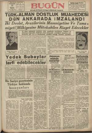 Bugün Gazetesi 19 Haziran 1941 kapağı