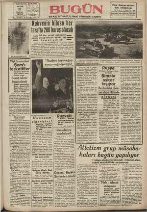Bugün Gazetesi 22 Haziran 1941 kapağı