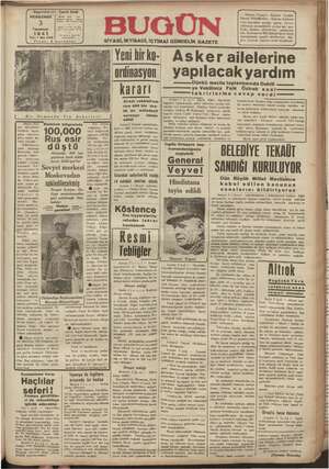 Bugün Gazetesi 3 Temmuz 1941 kapağı