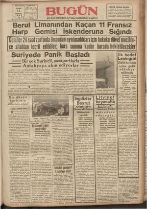 Bugün Gazetesi 11 Temmuz 1941 kapağı
