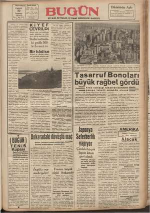 Bugün Gazetesi 20 Temmuz 1941 kapağı