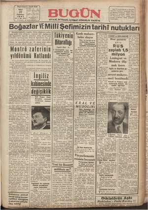 Bugün Gazetesi 22 Temmuz 1941 kapağı