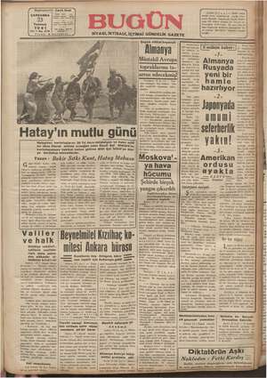 Bugün Gazetesi 23 Temmuz 1941 kapağı