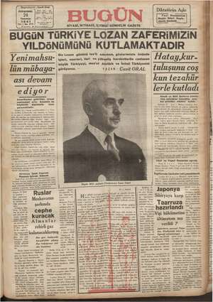 Bugün Gazetesi 24 Temmuz 1941 kapağı