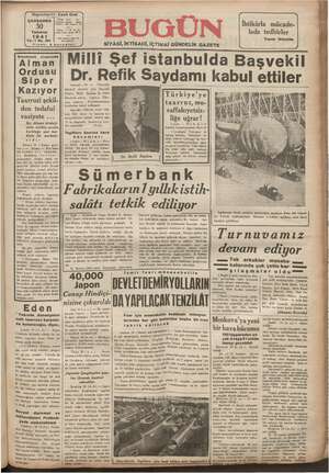 Bugün Gazetesi 30 Temmuz 1941 kapağı