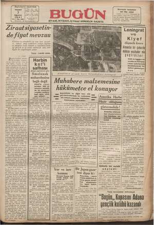 Bugün Gazetesi 3 Ağustos 1941 kapağı