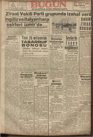 Bugün Gazetesi 8 Nisan 1942 kapağı