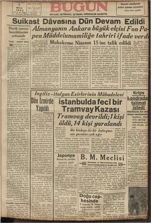 Bugün Gazetesi 9 Nisan 1942 kapağı