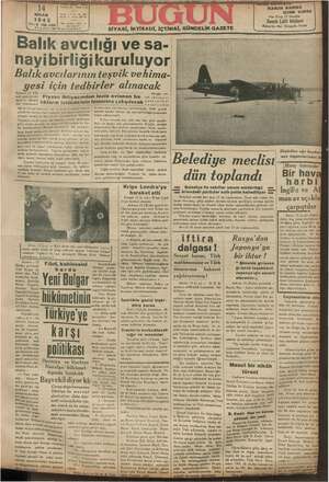 Bugün Gazetesi 14 Nisan 1942 kapağı