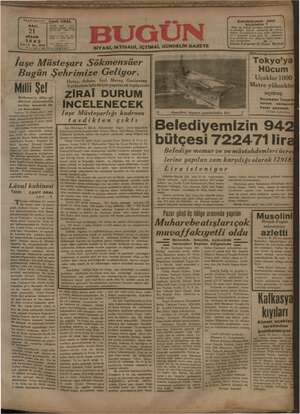 Bugün Gazetesi 21 Nisan 1942 kapağı