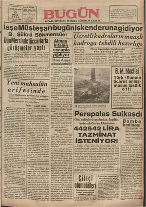 Bugün Gazetesi 25 Nisan 1942 kapağı