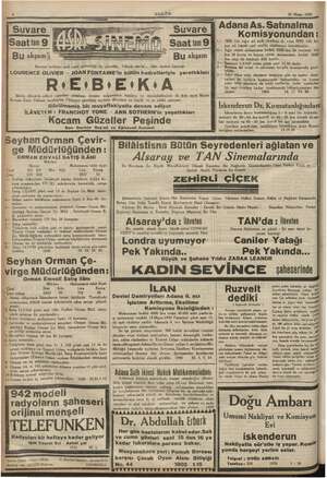    30 Nisan 1942 BUGÜN amam |  Suvare Saattın 9 R EB: Bütün dünyada şöhret tufanları yaratmış, Rezzan Emin Yalman tarafından