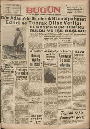 Bugün Gazetesi 15 Mayıs 1942 kapağı