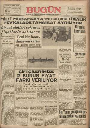 Bugün Gazetesi 27 Mayıs 1942 kapağı