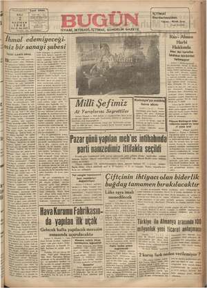 Bugün Gazetesi 2 Haziran 1942 kapağı