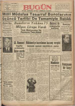 Bugün Gazetesi 17 Haziran 1942 kapağı