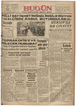 Bugün Gazetesi 21 Haziran 1942 kapağı