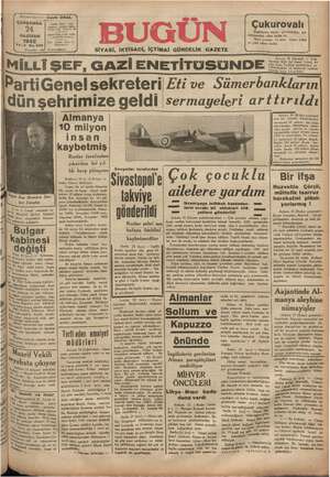 Bugün Gazetesi 24 Haziran 1942 kapağı