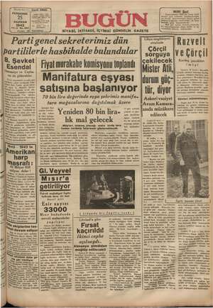 Bugün Gazetesi 25 Haziran 1942 kapağı
