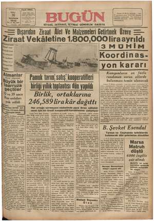 Bugün Gazetesi 30 Haziran 1942 kapağı