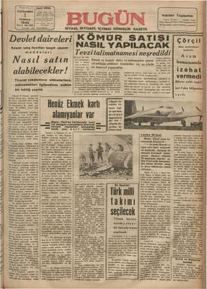Bugün Gazetesi 1 Temmuz 1942 kapağı