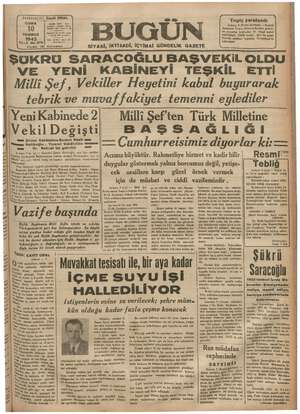 Bugün Gazetesi 10 Temmuz 1942 kapağı