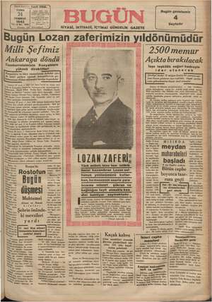Bugün Gazetesi 24 Temmuz 1942 kapağı
