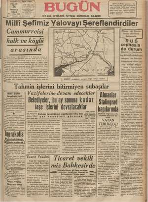 Bugün Gazetesi 26 Temmuz 1942 kapağı