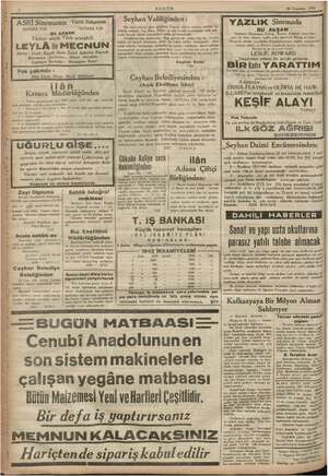  BUGÜN 30 Temmnz 1942 z 7 ae ASRİ Seyhan Valiliğinden : ASRİ Sinemanın Me. 7 y YAZLIK Sinemada SUVARE 9.30 'ARE 9,30 vg kara