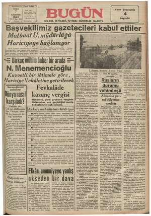 Bugün Gazetesi 7 Ağustos 1942 kapağı