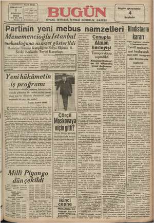 Bugün Gazetesi 8 Ağustos 1942 kapağı