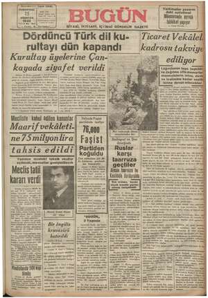 Bugün Gazetesi 15 Ağustos 1942 kapağı