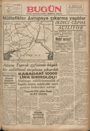 Bugün Gazetesi 20 Ağustos 1942 kapağı
