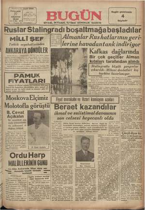 Bugün Gazetesi 27 Ağustos 1942 kapağı