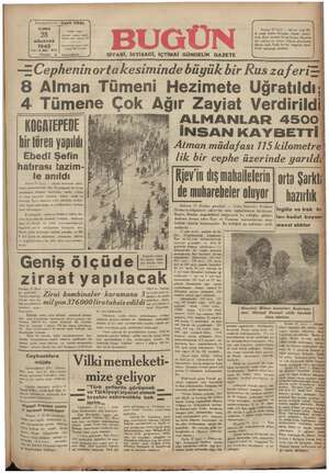 Bugün Gazetesi 28 Ağustos 1942 kapağı