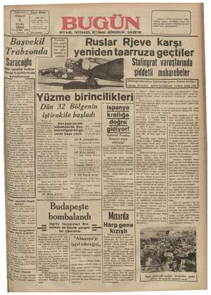 Bugün Gazetesi 6 Eylül 1942 kapağı